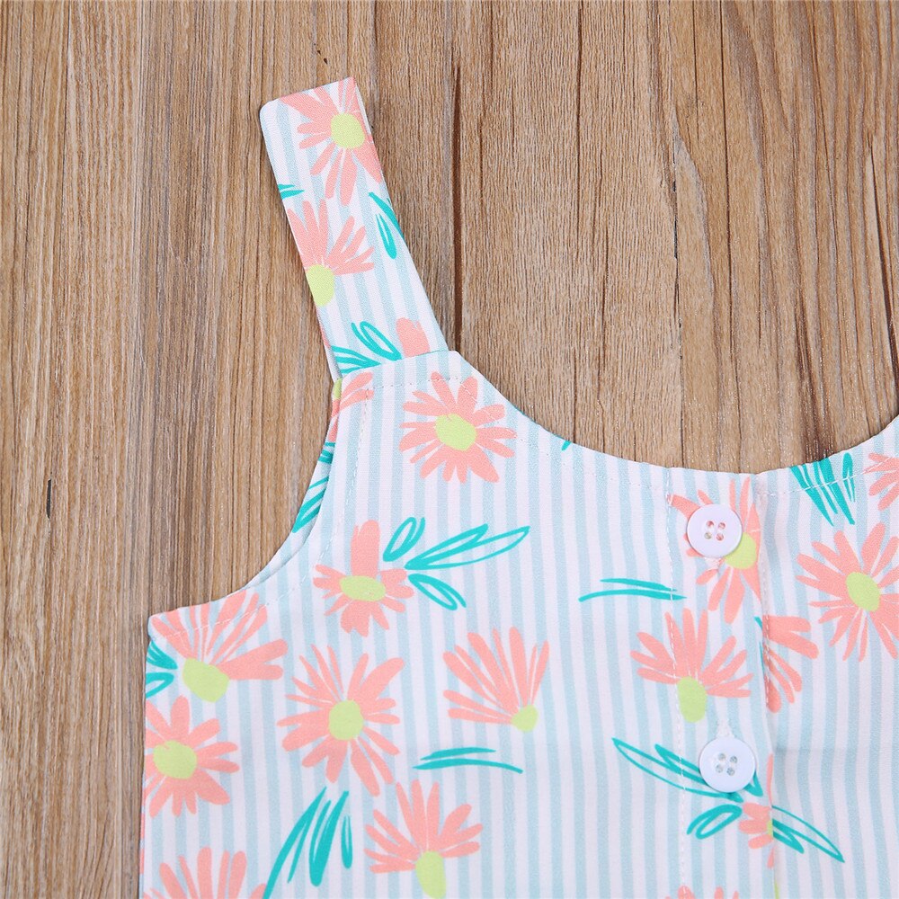 Baby Camisole + Shorts, Ruffle Decoration with Small Daisy Print Elastic Waist Summer Clothing 6M-4T