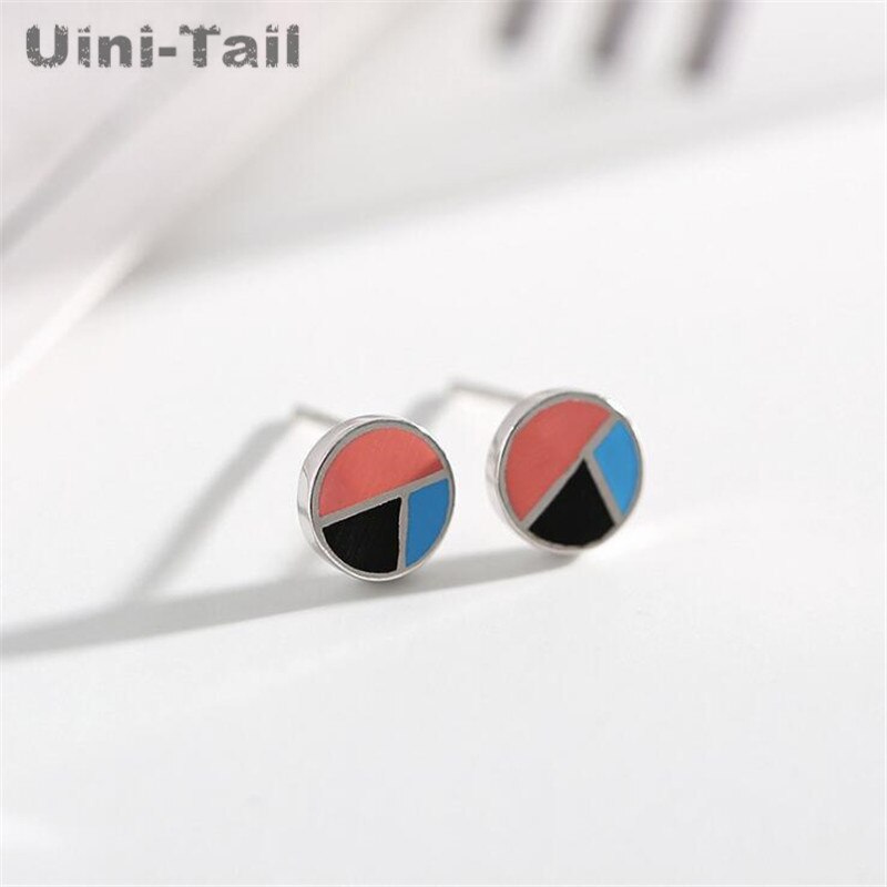 Uini-Tail 925 Sterling Zilveren Druppel Olie Kleur Geometrische Stud Oorbellen Eenvoudige Persoonlijkheid Kleine En Prachtige ED180