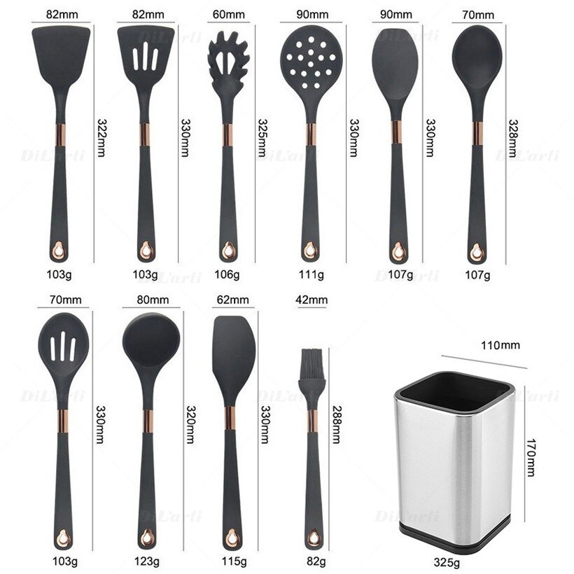 Silicone Kitchenware Set Cooking Tools Rose Gold-plated Simple Hanging Hole Easy To Store Kitchen Utensils Accessories Non-Stick