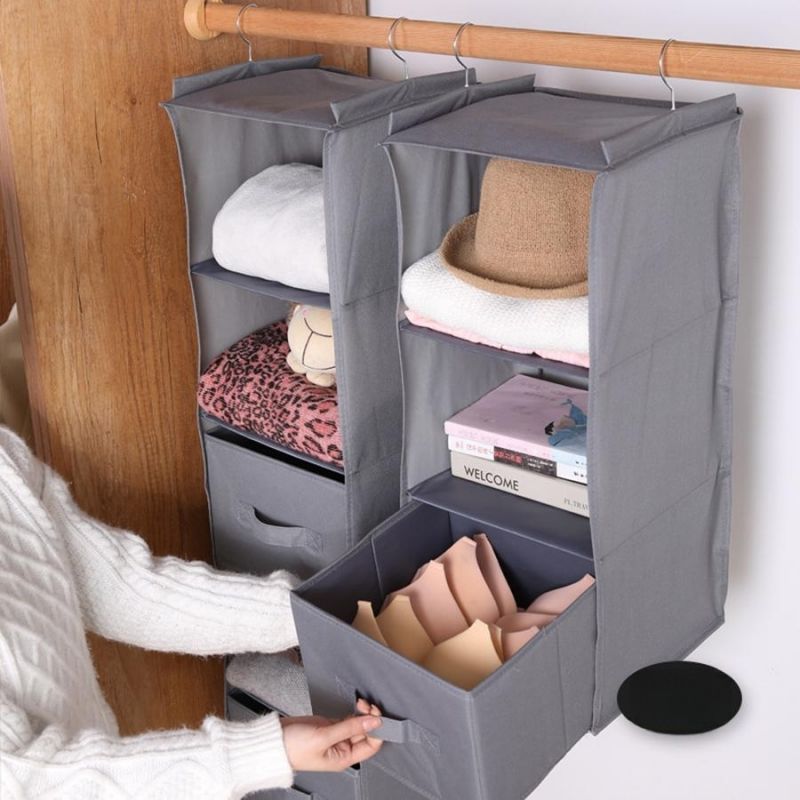 Hanging Closet Organizer, Closet Hanging Shelf with 2 Sturdy Hooks for Storage, Foldable Closet Hanging Storage Shelves