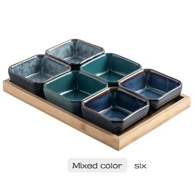 Ceramic Grid Fruit Plate Snack Plate Serving Platter Japanese Small Dish with Tray Home Desktop Dried Fruit Snack Tray: L