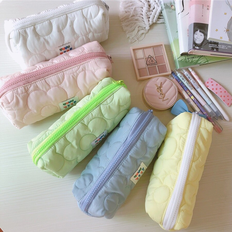Ins Mini Leuke Make-Tassen Gewatteerde Potlood Pen Gevallen Voor Kantoor Meisjes Kleine Cosmetische Pouch Voor Vrouwen Organizer Voor borstels