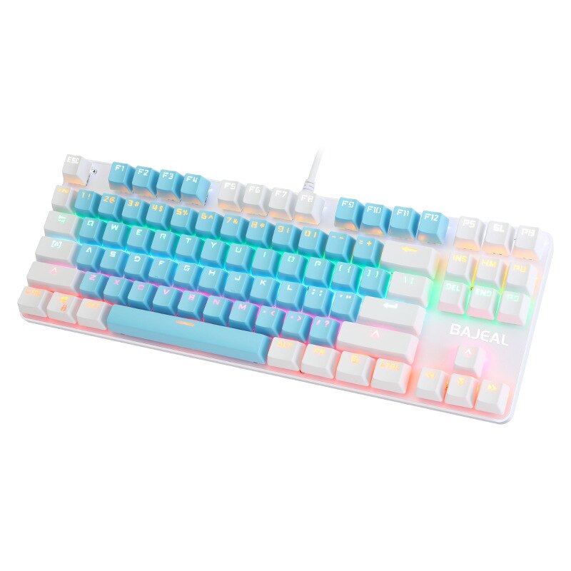 USB Wired Mechanical Keyboard Gaming for Laptop PC Tablet Computer Office RGB 87 Key Blue Switch White Black Pink
