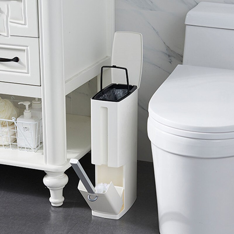 Cubo de basura de plástico con cepillo para el baño, Herramientas de limpieza del hogar, para la cocina, estrecho
