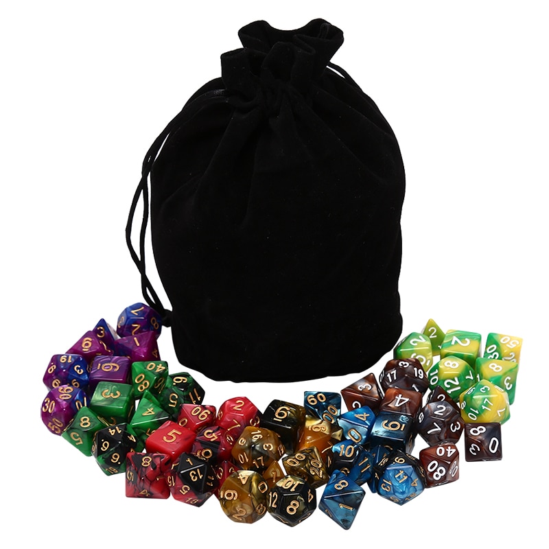 49pcs Polyhedral Dice DnD Dice Double Colors Dice with Pouch for DND RPG MTG Games D4 D6 D8 D10 D% D12 D20