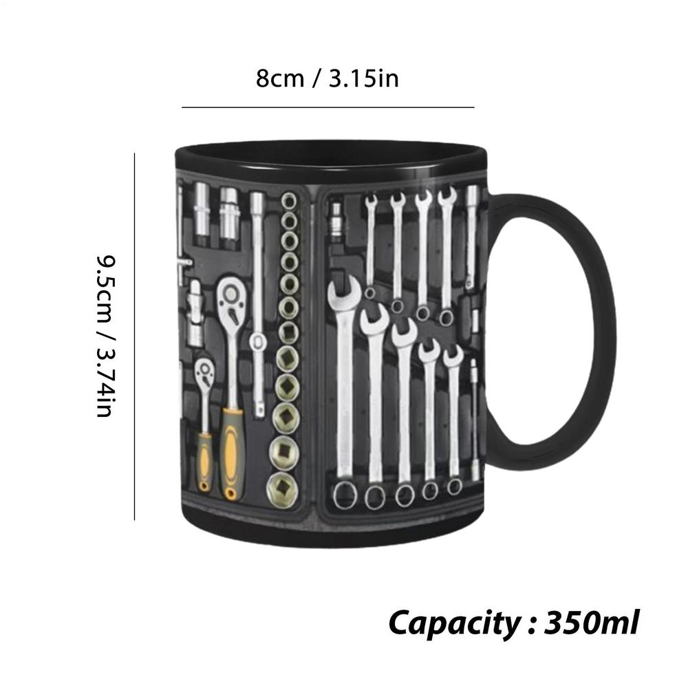 Taza negra mecánica, taza de café de cerámica negra para mecánica, caja de herramientas grande, taza de café, taza de té para whisky, cerveza, jugo, sopa, agua