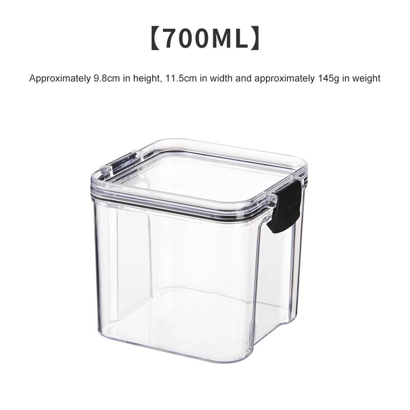 4 Different Capacity Plastic Sealed Cans Kitchen Organizer Storage Box Transparent Food Canister Keep Fresh Clear Container: Black2 700ml