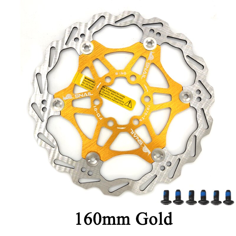 SNAIL Mountain Road Bike Floating Disc Brake Pads 160mm 180mm 203mm Six-nail Disc Rotor Floating Disc Brake Pads Bicycle Rotors: 160mm Glod