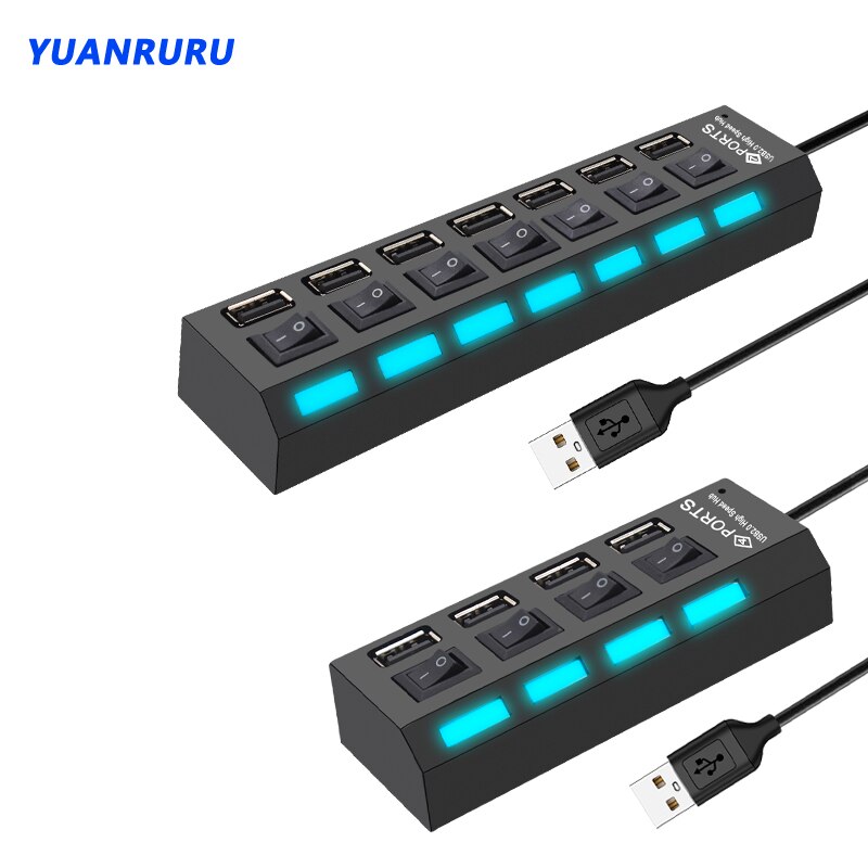 USB2.0 Hub USB Hub Multi USB Splitter Hub Multiple Expander USB Adapter USB Hub 7 Port 2.0 USB Hub USB Port with Switch for PC