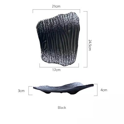 Retro Ceramic 10-Inch Plate Irregular Shape Dessert Plate Sushi Noodle Western Food Snack Plate Cake Plate Decoration Tableware: Black