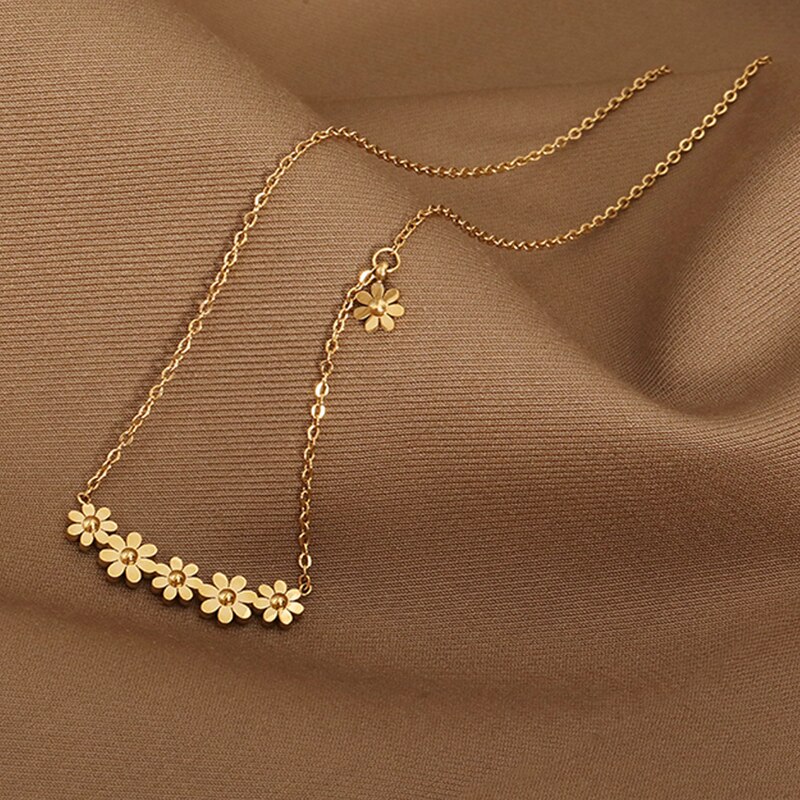Ghidbk Koreaanse Drie Kleuren Sun Flower Daisy Hanger Dunne Ketting Voor Vrouwen Rvs Non Vervagen Dainty Choker Ins 2022