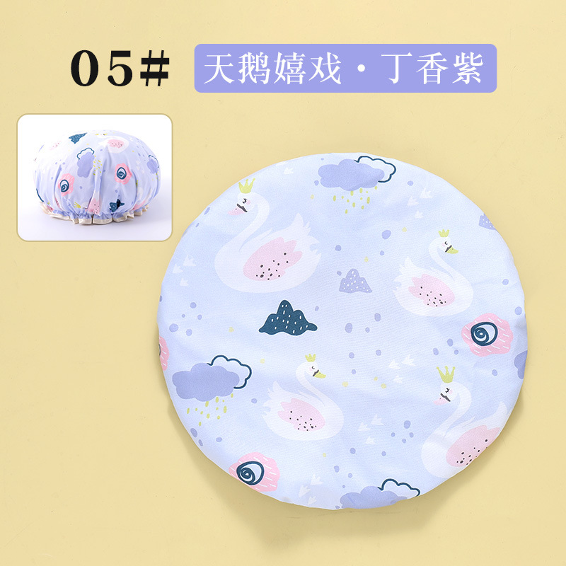 Cute Double Layer Bath Caps Waterproof Silk Head Wrap Hair Cover Lampblack Soot Resistant Shower Caps Satin Bonnet Breathable: 05 LightPurple