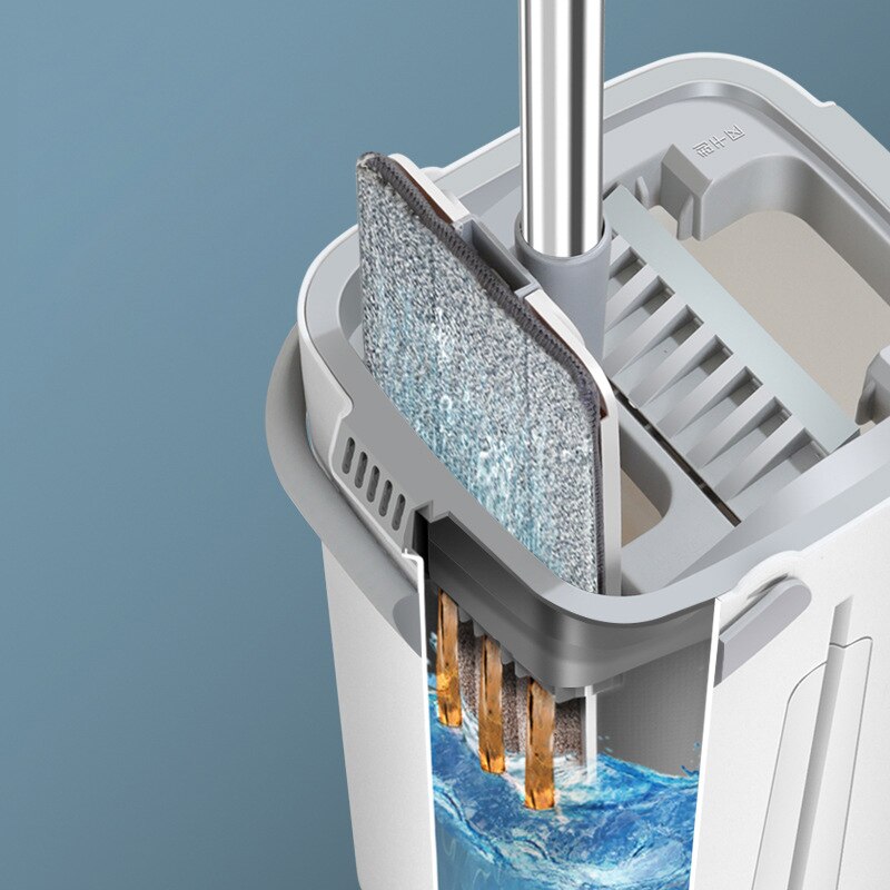 Balai serpillière plat et seau rotatif à 360 °, main libre, essorage libre, nettoyage paresseux du sol avec tampons en microfibre, utilisation humide ou sèche