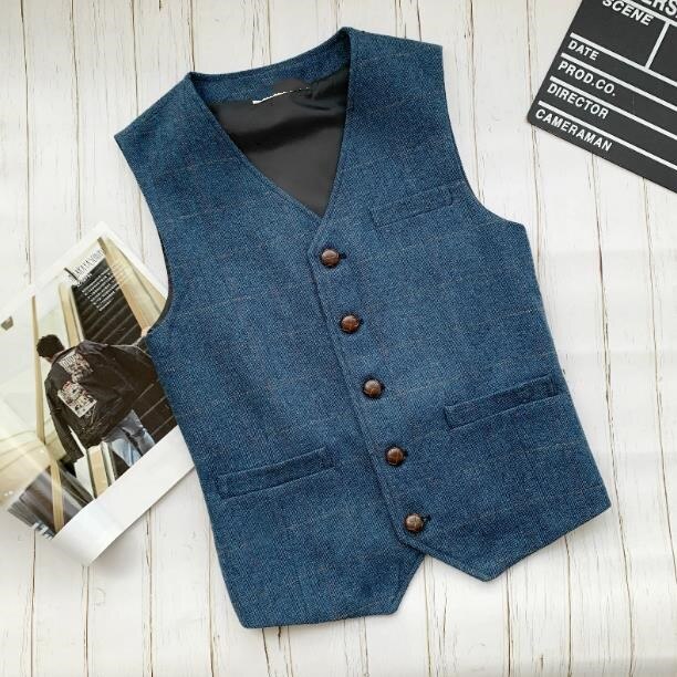 British Style Vest Men's Slim Suit Vests Woolen Cloth Herringbone Men Male Tweed Suits Waistcoat Autumn Winter Vintage: Blue / 4XL