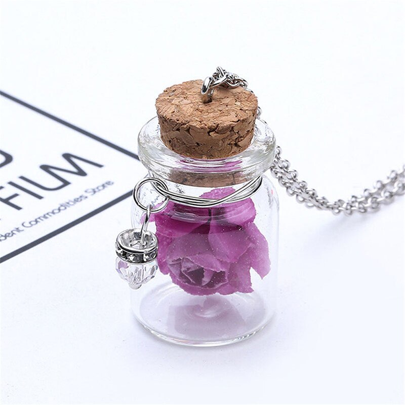 Drift Flasche Getrocknete Blume Anhänger Halskette Kreative Luminous Rose Kristall Glas Fläschchen Anhänger Halskette