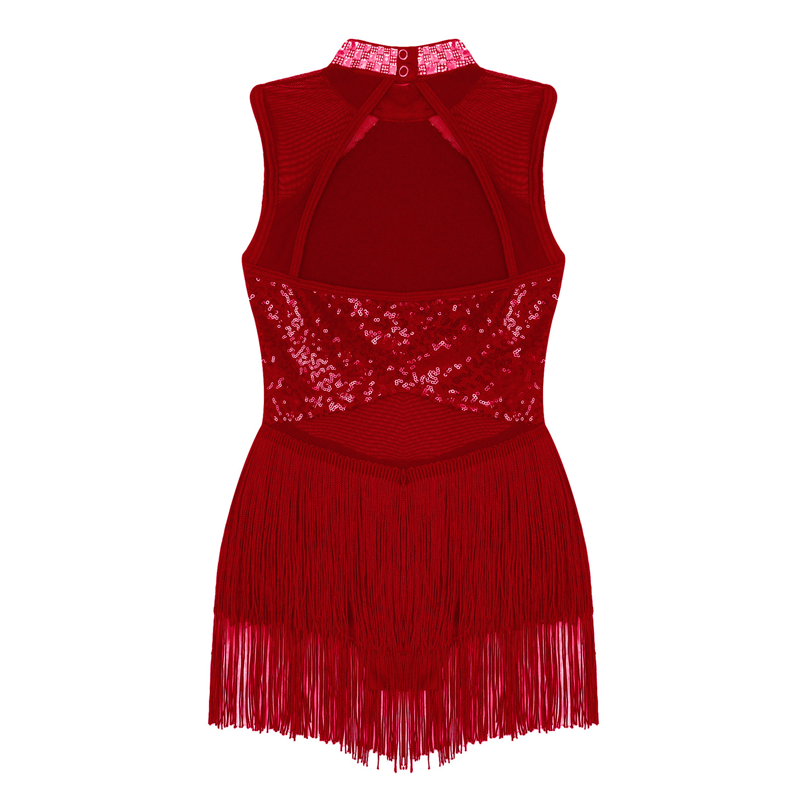 Vestido de baile latino para niñas, lentejuelas brillantes, malla transparente, dobladillo con borlas, Ropa de baile de Jazz moderna, leotardo de Ballet, traje de baile de patinaje