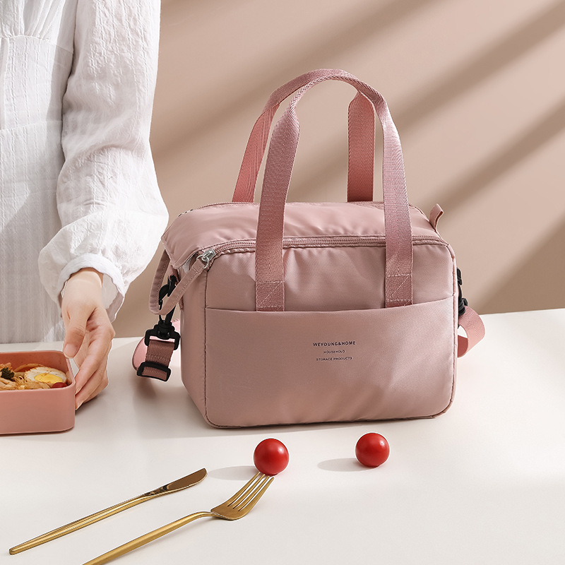 Przenośna torba na lunch dla OL Women Izolowane termicznie pudełko na lunch Tote Cooler Handbag Wodoodporna torba na ramię Bento Pouch Office Food: Różowy