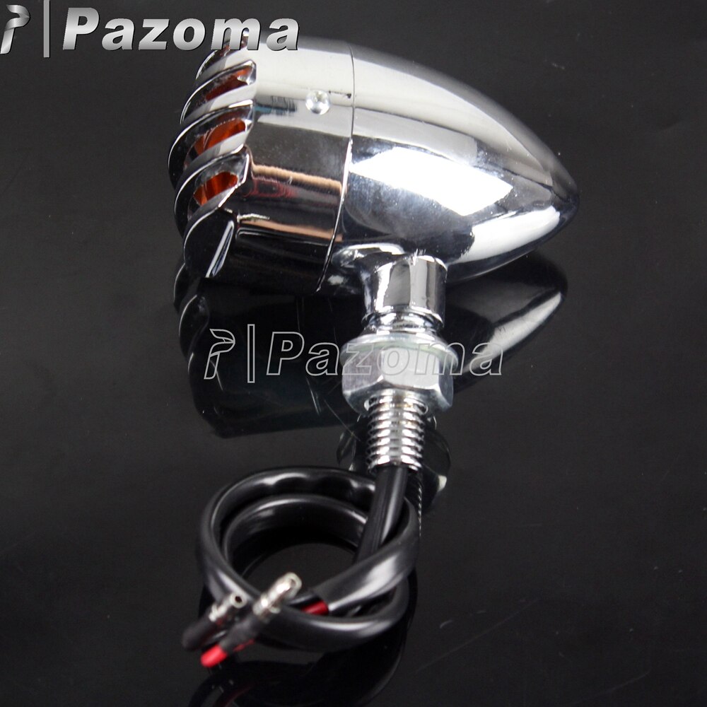 PAZOMA-Lámpara de luz intermitente para motocicleta, parrilla de aluminio cromado, indicador de luz intermitente para Harley Chopper Bobber
