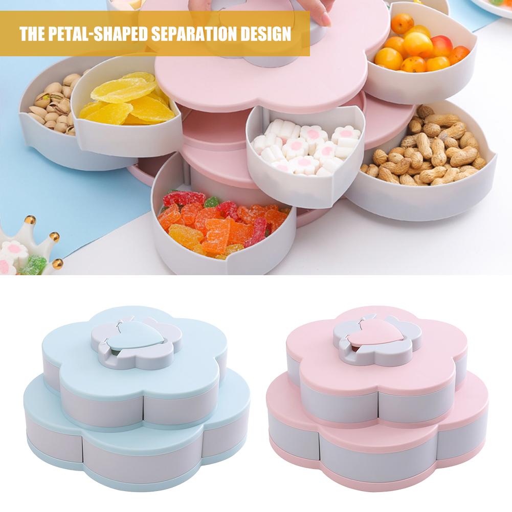 Pattern Rotating Candy Box Double Layers Fruit Tray Pink Flower Rotating Cand... – Vicedeal