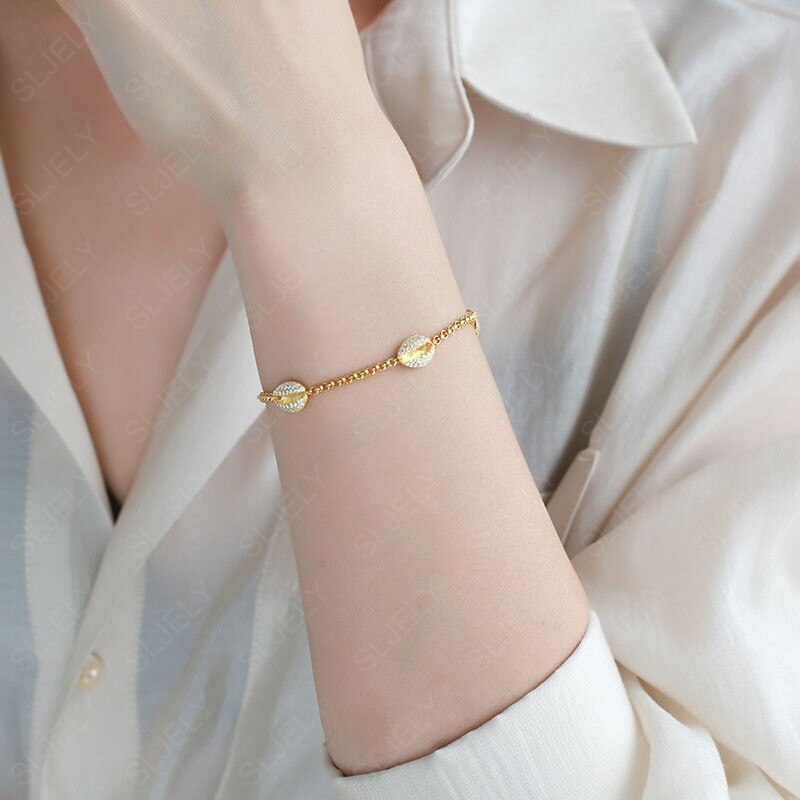SLJEY-tobillera de Plata de Ley 925 con Zirconia, joyería fina de Color dorado y amarillo, para mujer