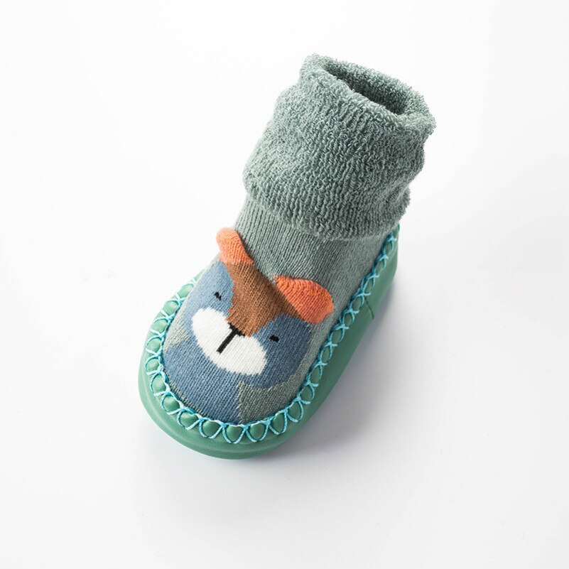 Baby Antislip Vloer Sokken Meisje Jongen Peuter Schoenen Katoen Breien Zachte Zolen Babysokjes Leren Lopen Dikke laarzen Sok: Fruit green / 12m