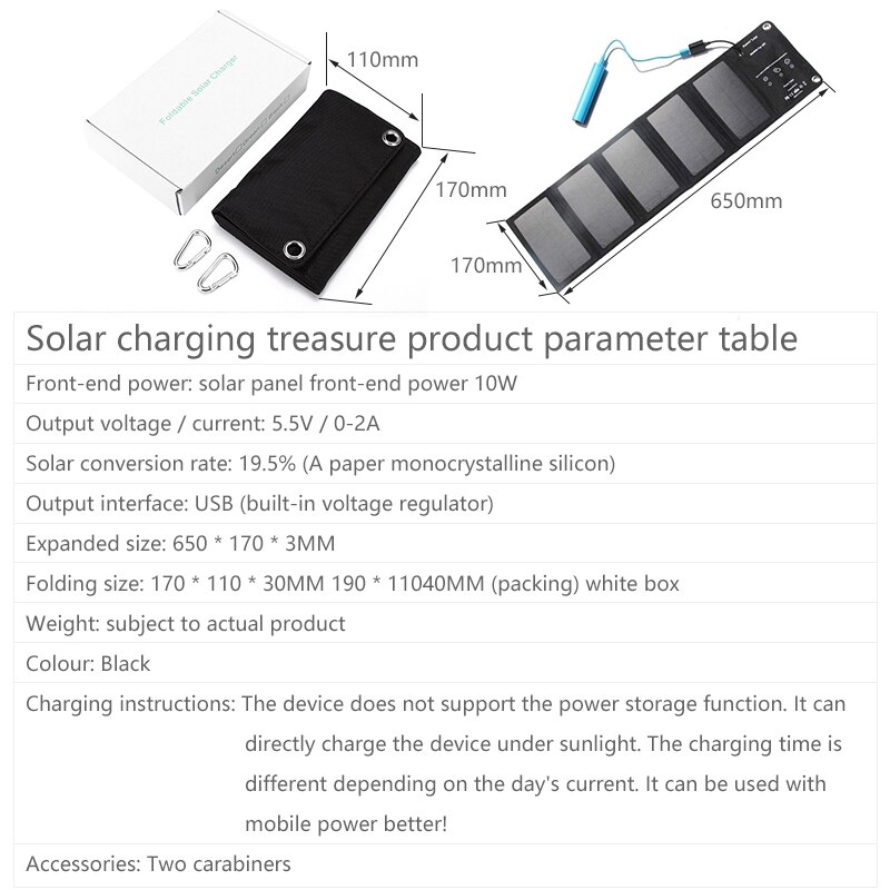 10W panneau solaire pliant batterie externe 5V 2A USB sortie sac de Charge de cellule solaire étanche pour le Camping en plein air cyclisme