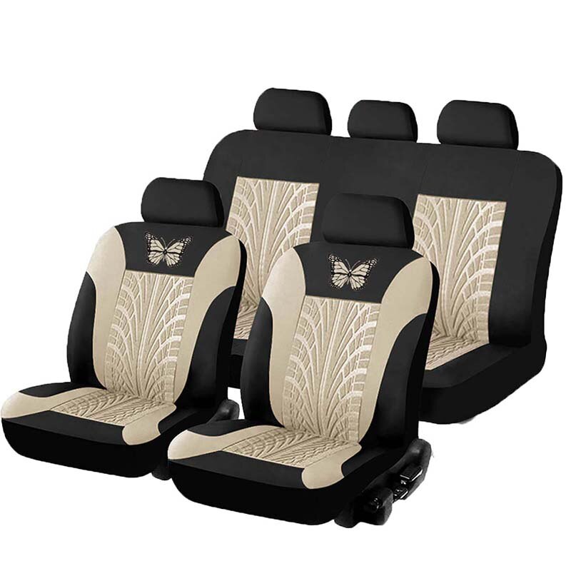 Auton istuinpäälliset yleistyypit sopivat useimpiin autoihin perhoskuvioidut päälliset rengastelan yksityiskohdat muotoilusuojat autoon: A-beige täysi setti