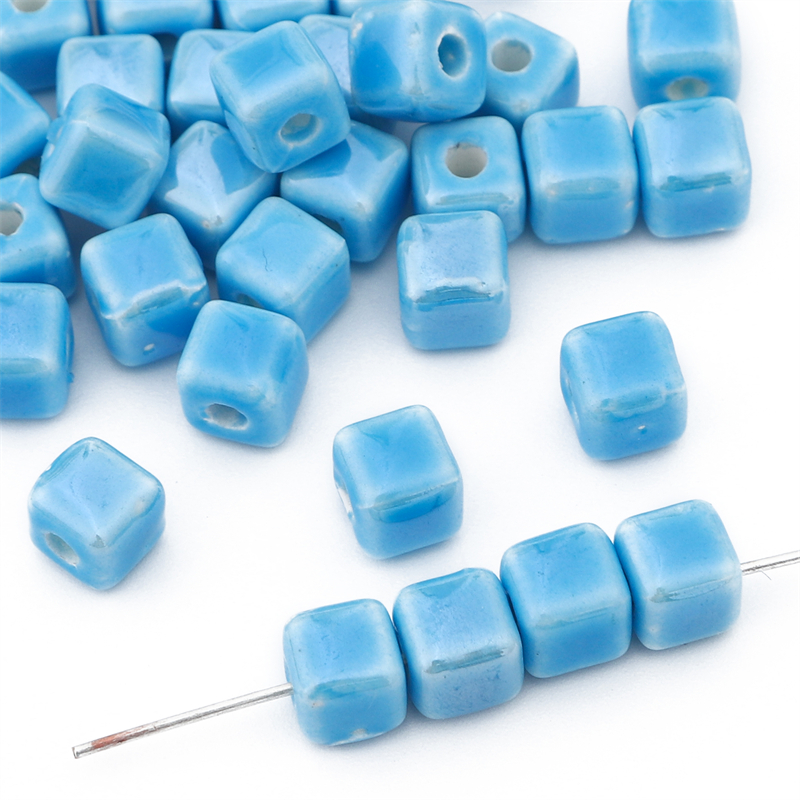 10 pçs cores da moda 6/8mm contas quadradas cubo contas de cerâmica diy 2mm buraco contas artesanais contas de porcelana para fazer jóias