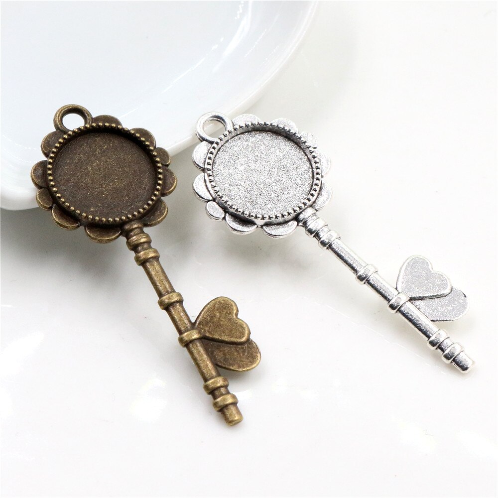 10 pces 14mm tamanho interno antigo bronze e prata chapeado chave estilo cabochão base de ajuste encantos pingente