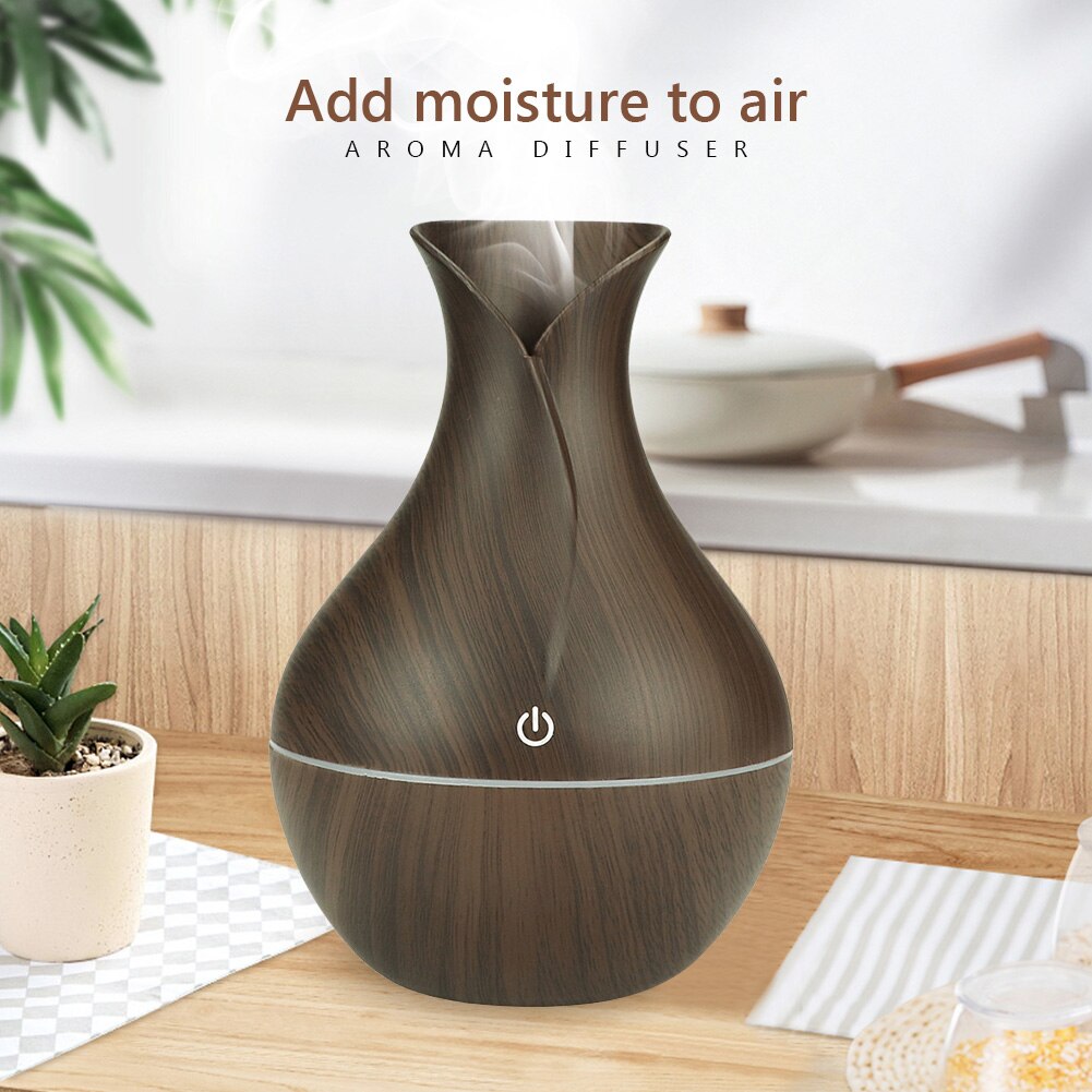 USB Essential Oil Diffuser Cool Wood Essential Aroma Aromatherapy Grain Air Humidifier 7LED Ultrasonic Mini Mist Maker LED Light