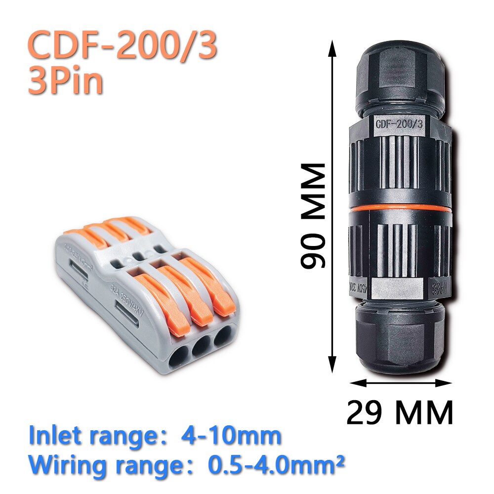 IP68 Quick Push in Terminal block Conductor Connector Electrical Waterproof Connector Wire Cable 2/3/5 Pin Outdoor Plug Straight: IP68 423