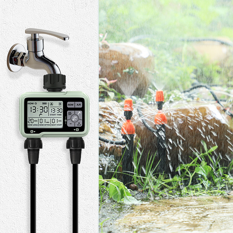 Super système de synchronisation, minuterie d'eau à 2 sorties, arrosage précis, Irrigation automatique extérieure, programme entièrement réglable