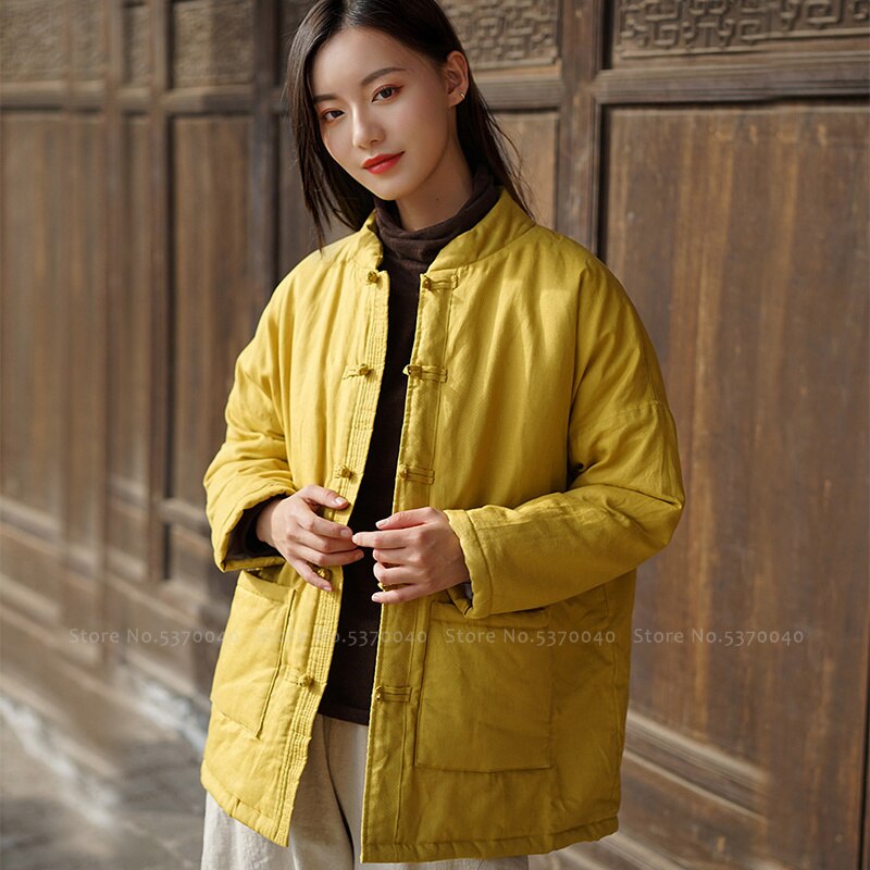 Costume Tang de Style chinois traditionnel pour femmes, hauts amples rétro Hanfu en coton et lin Zen Tea Coat vestes vêtements de orientale