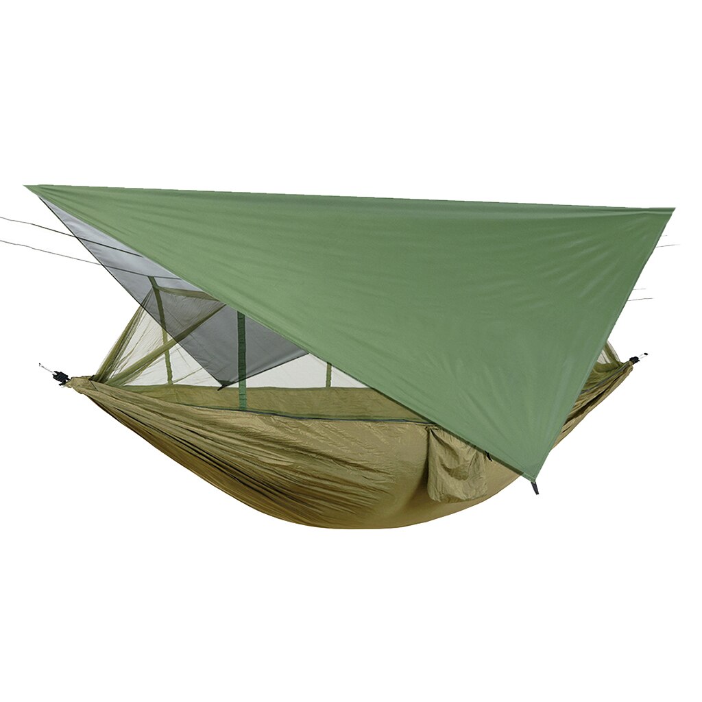 Outdoor Camping Hammock Swing Sleeping Tent Bed with Mosquito Bug Net and Waterproof Fly Tarp for Hiking Yard Backpacking: Green 2