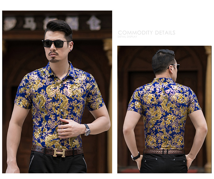 Hawaiian Casual 80% Silk Shirt Men Short Sleeve Both Sides Print Chinese Dragon Nation Flower Beach Summer Clothes
