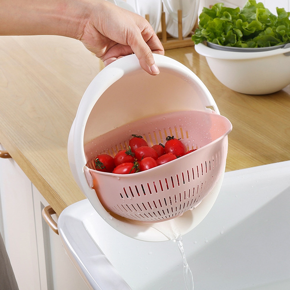 Kitchen Drain Basket Bowl Rice Washing Colander Basket Strainer Noodles Vegetable Fruit Double Drain Storage Basket Kitchen #20