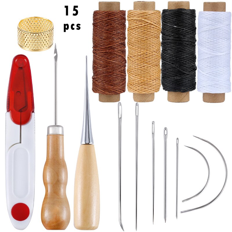 Leather Craft Tools Hand Sewing Stitching Punch Carving Work Saddle Groover Kit Accessories DIY Leather Tool: Set D