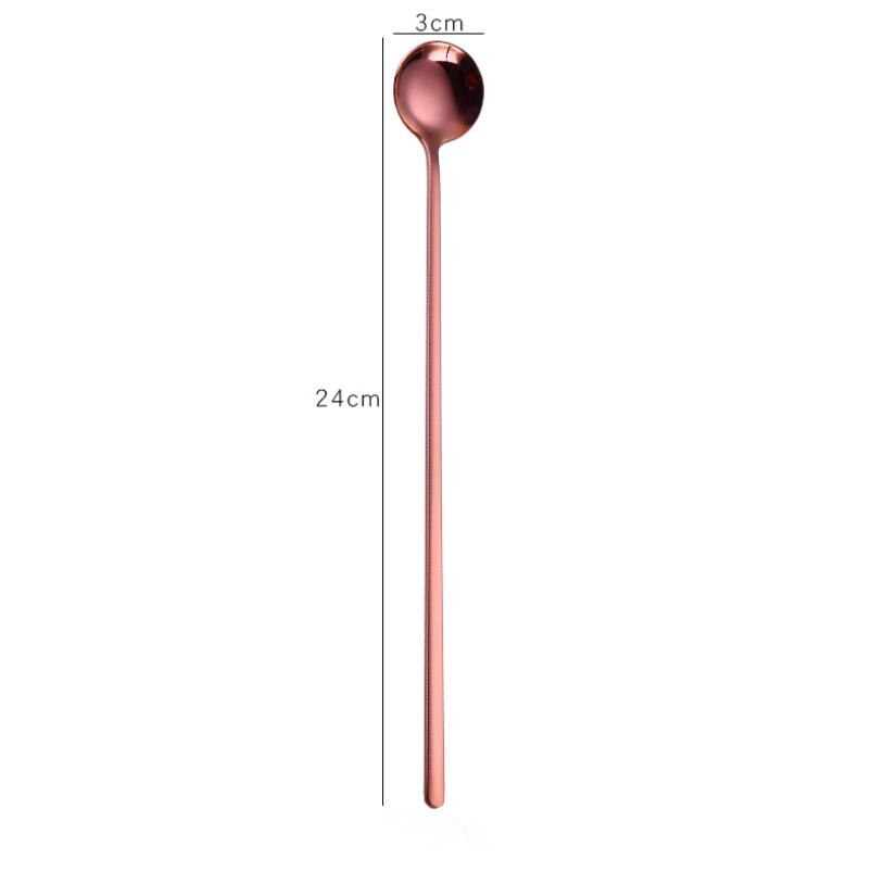Long Handle Small Coffee Spoon Smoothie Ice Mixing Scoop 304 Stainless Steel Milk Tea Bar Spoon: 03 Rose Gold