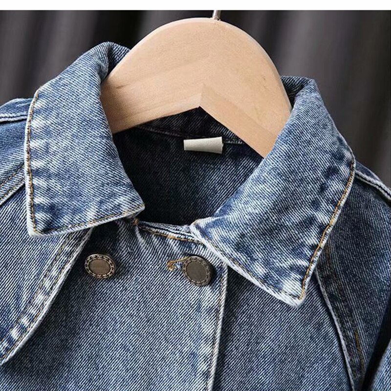Kinderen Denim Jassen Geul Jean Double Breasted Jassen Meisjes Kinderkleding Lente Herfst Kant Jas Toevallige Bovenkleding