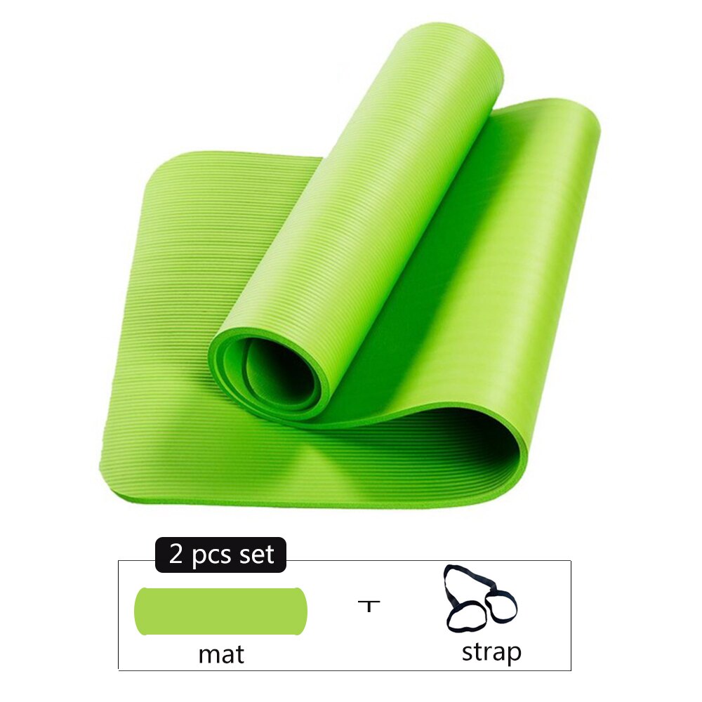 10mm extra tjocka 183 x 61cm halkfria yogamattor för fitness smaklösa pilates gym träningsdynor med bandage/väska: Grön --2 st set