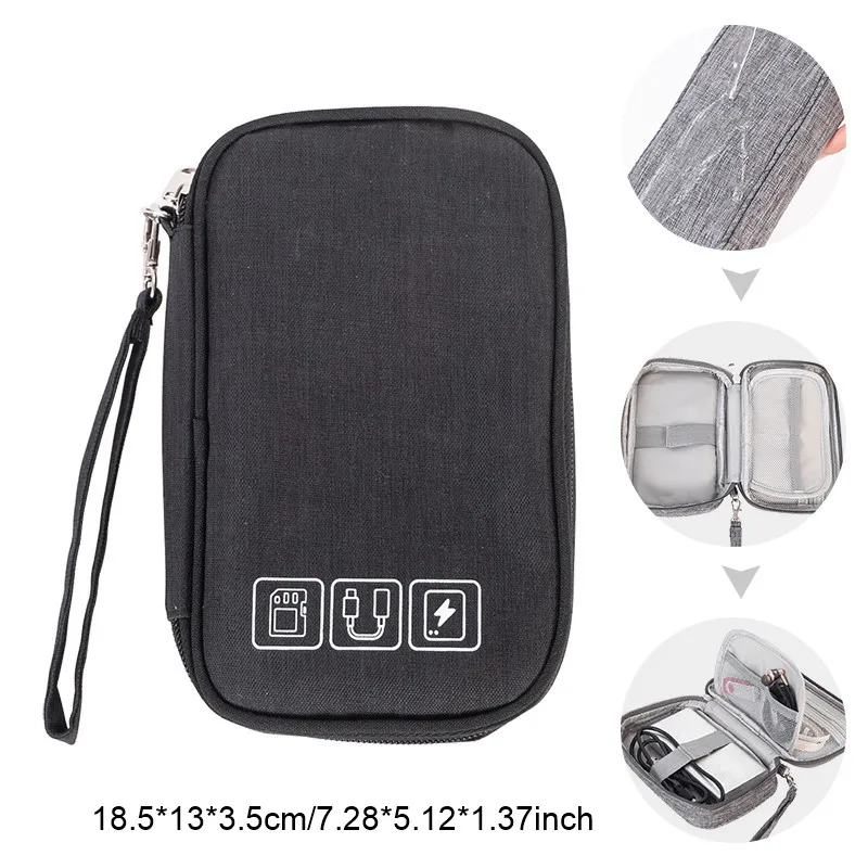 kabelopbergtas Elektronische organizer Digitale oplader Draden USB Power Pouch Draagbare reisaccessoires Benodigdheden: Black