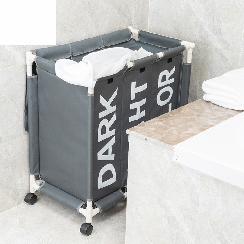 Large Capacity Rolling Laundry Basket Organizer 3 Grid Laundry Hamper Bin Waterproof Laundry Bags for Dirty Clothes Storage Box