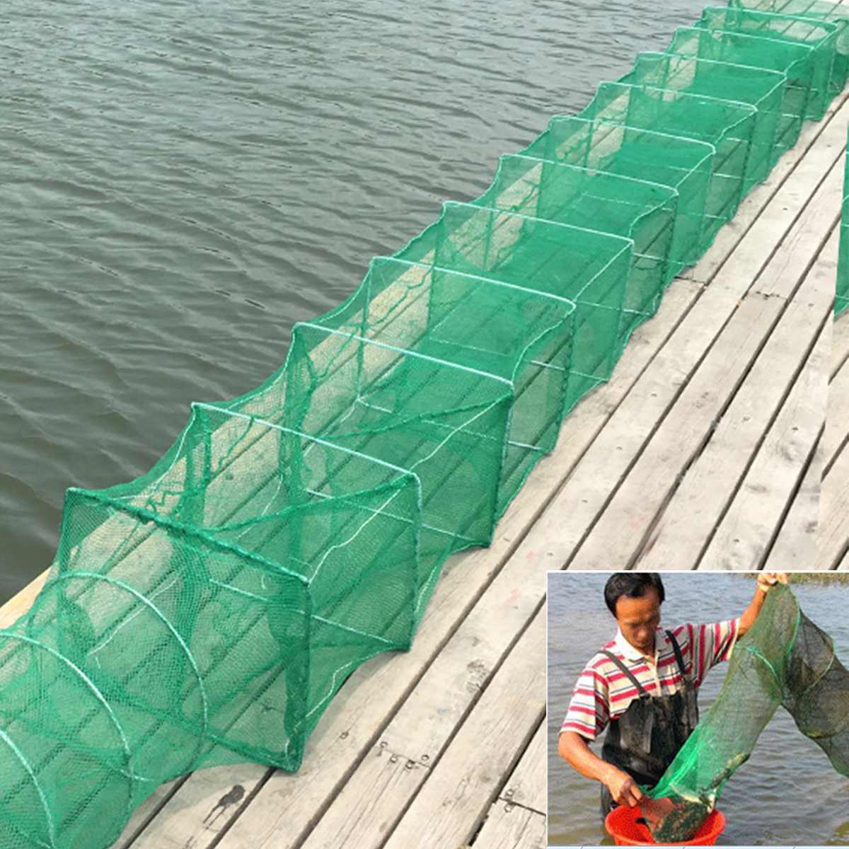 320cm Nylon Fishing Net Foldable Portable Crab Crayfish Lobster Catcher Live Trap Fish Net Eel Prawn Shrimp Lure Fishing Net