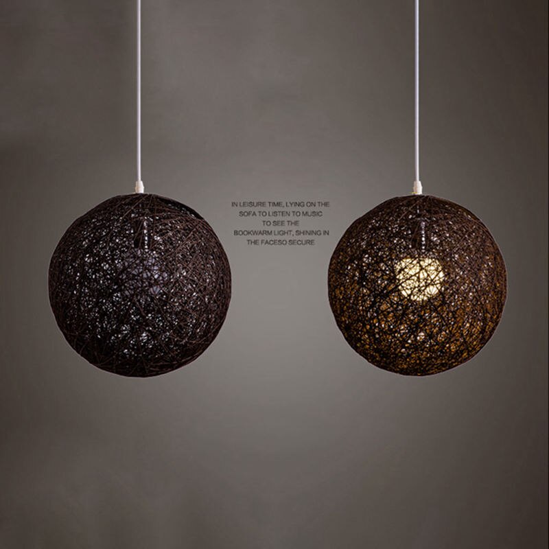 Bamboo, Rattan And Hemp Ball Chandelier Individual Creativity Spherical Rattan Nest Lampshade