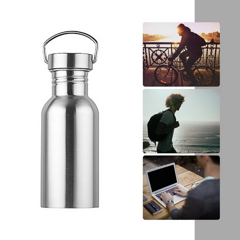 350/500/750ml grandes bouteilles d'eau de vélo d'extérieur en acier inoxydable à une seule couche pour bouilloire de sport