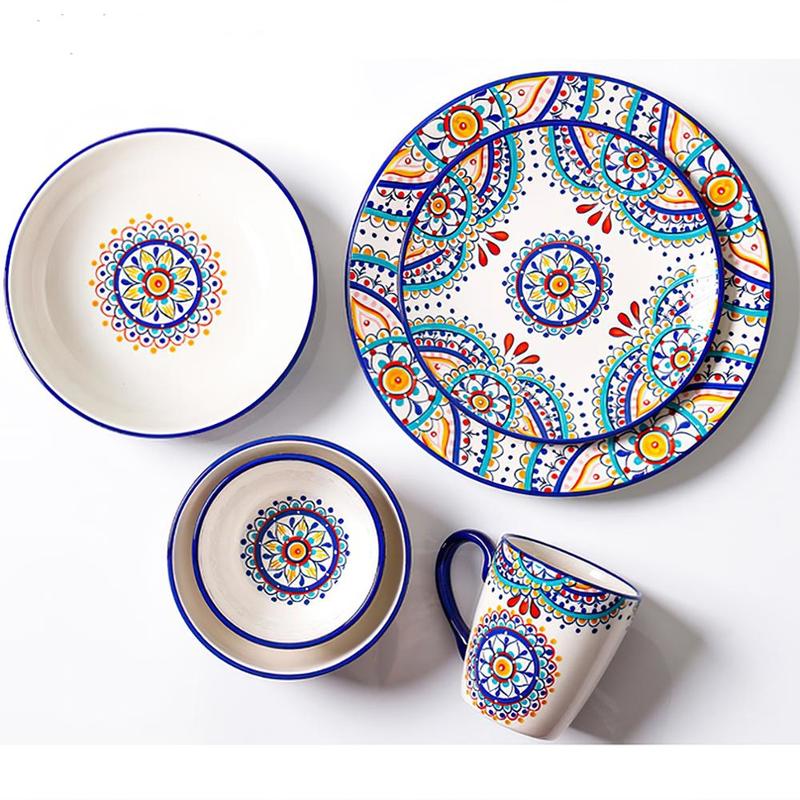 Keramisk bestik sæt boheme stil knogle porcelæn tallerken skål fad kop spisestue husholdning køkkenudstyr bordservice