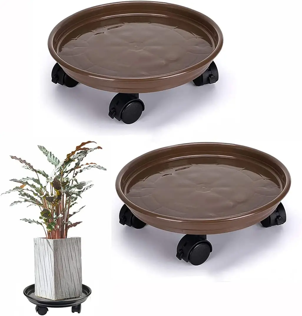 Pot de palette rond avec roues de verrouillage, chariot de jardinière à roulettes roulantes, support de caddie de plante, pot de 30cm pour jardin intérieur