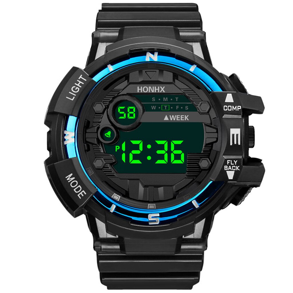 Luxe Mens Digitale Led Horloge Datum Sport Mannen Outdoor Elektronische Horloges Waterdicht Led Digitale Horloge Klok Reloj Mujer: Blauw
