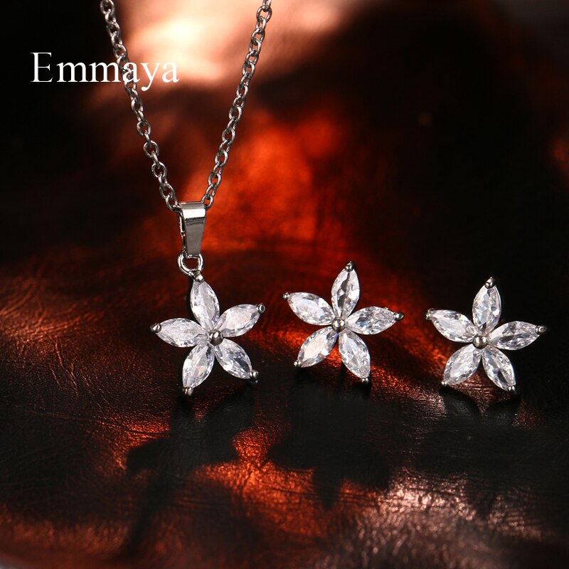 Emmaya clásico forma de estrella collar y pendiente para las mujeres delicado conjunto de joyas de circón de nupcial brillante