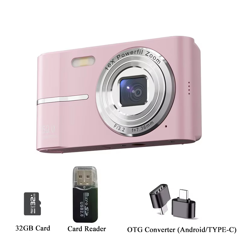 Xiaomi Mini 4K Digital Camera 50MP 16X Child Camera Outdoor Anti-Shake Digital Camera Flash Light Video Recorder Small Camcorder: Pink